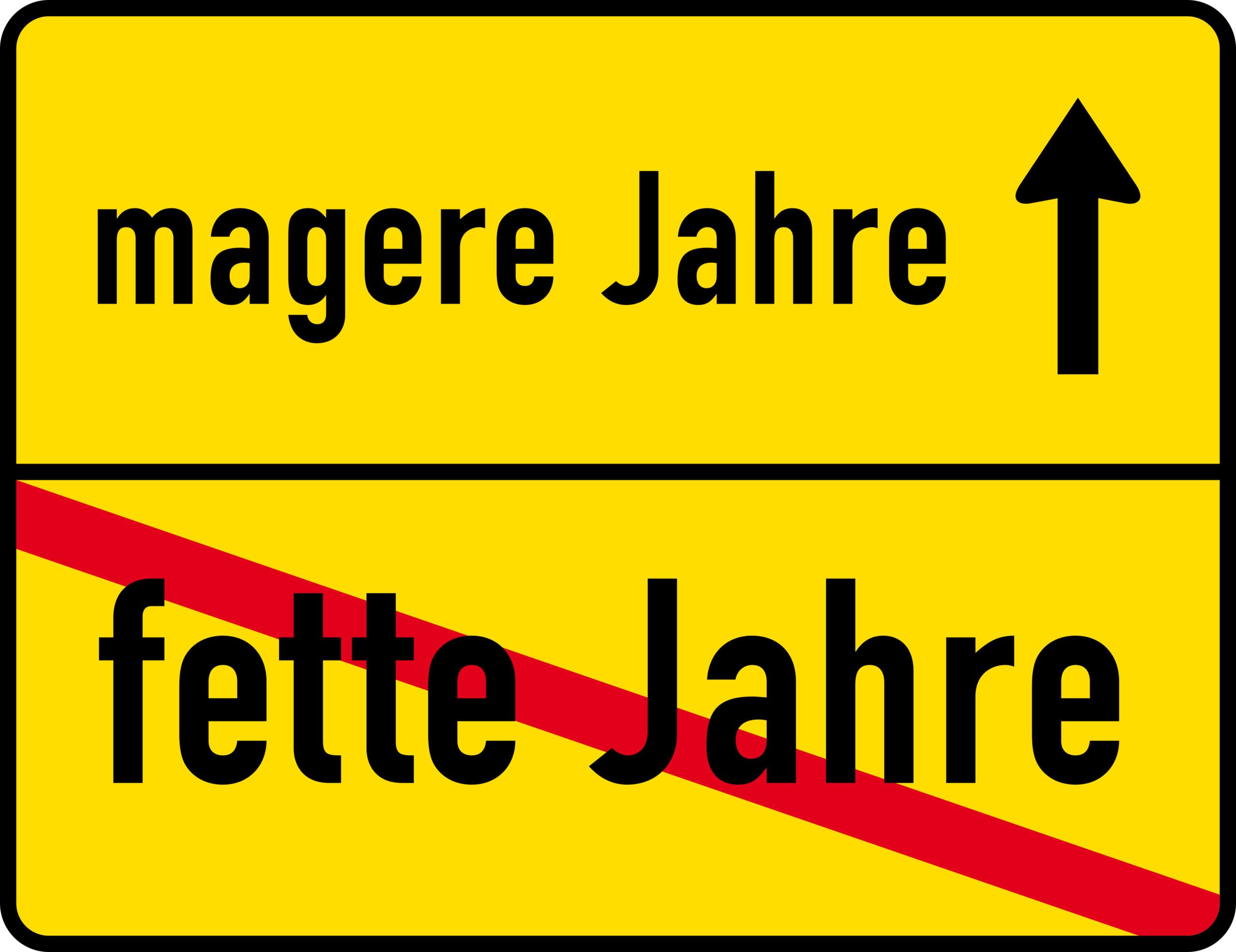 Verkehrsschild magere Jahre, fette Jahre