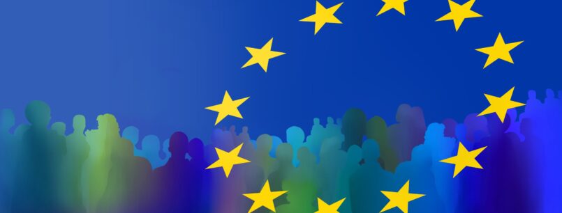 EU-Logo vor symbolisierten Menschen